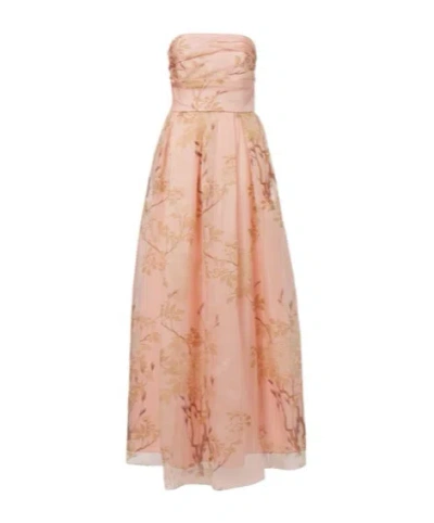 Max Mara Elegante Dominio Floral Silk Organza Bustier Gown In Pink