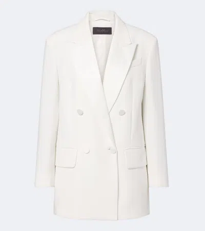 Max Mara Elegante Double-breasted Tuxedo Jacket In White