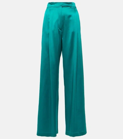Max Mara Elegante Fiesta Silk Wide-leg Pants In Green