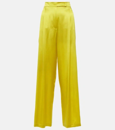 Max Mara Elegante Fiesta Silk Wide-leg Trousers In Yellow