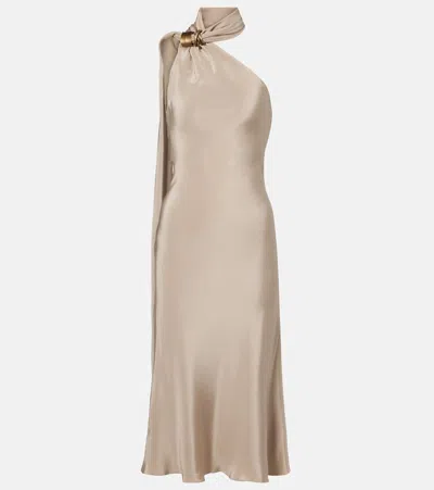 Max Mara Elegante One-shoulder Silk Crêpe Maxi Dress In Brown