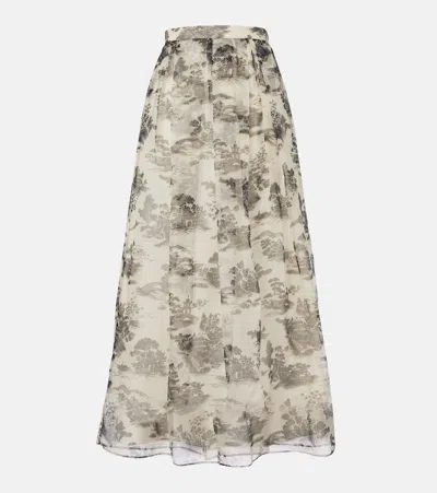 Max Mara Elegante Sabbia Printed Silk Organza Maxi Skirt In Neutral