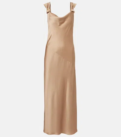 Max Mara Elegante Satin Maxi Dress In Brown