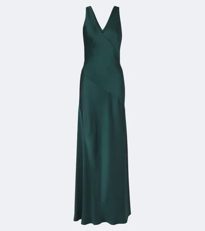 Max Mara Elegante Satin Maxi Dress In Green