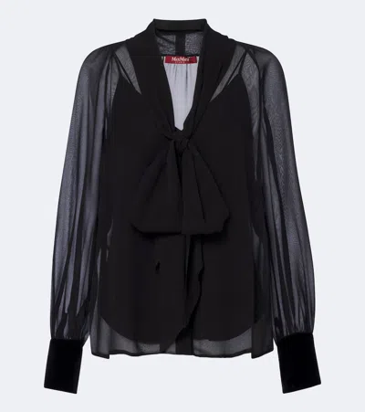 Max Mara Elegante Tie-neck Silk Blouse In Black