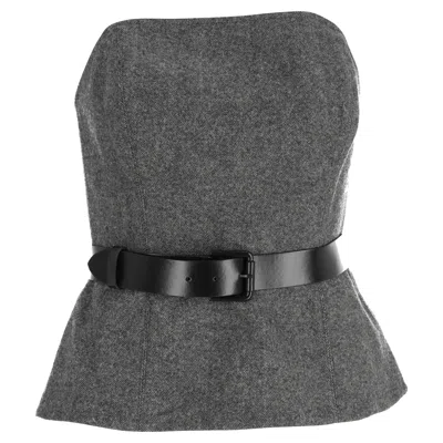 Max Mara Eliadi Belted Herringbone Bustier Top In Grey Wool In Gray
