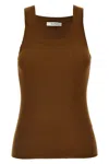 Max Mara Textured Ribbed Scoop Neck Sleeveless Top In Brown