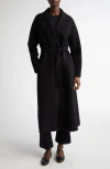 Max Mara Long Wool Coat With Belted Waist In Black