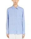 Max Mara Elise Flax Linen Button Front Shirt In Blue Jeans