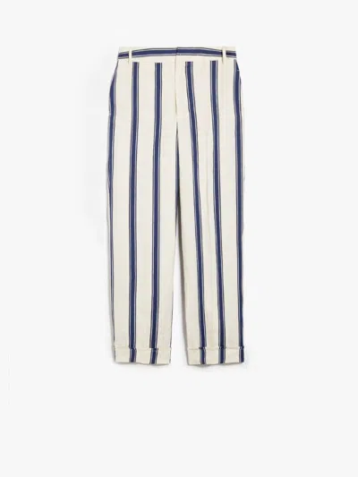 Max Mara Elise Navy Blue Beige Linen Pants With Stripes