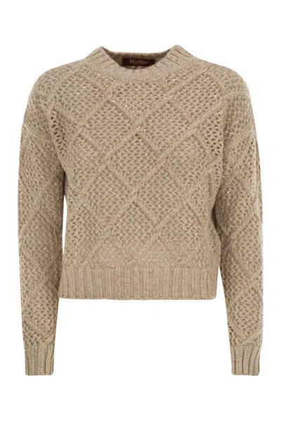 Max Mara Ellade - Boxy Wool And Cashmere Jumper With Sequins In Blue