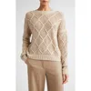 Max Mara Ellade Diamond Wool & Cashmere Crewneck Sweater In Neutral
