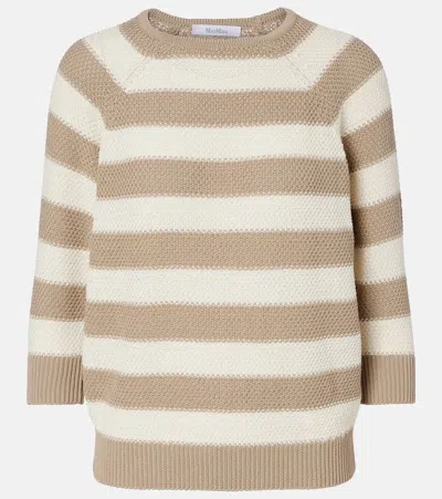 Max Mara Ellisse Striped Cotton Sweater In Neutral