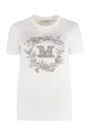 Max Mara Rhinestone Embellished Cotton T-shirt In White
