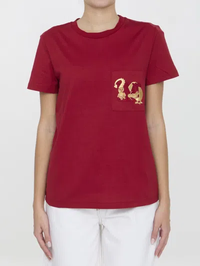 Max Mara Maxmara Women Nunzio - Short-sleeved T-shirt With Pocket And Embroidery In Red