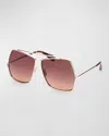 Max Mara Women's Geometric-frame Shiny Rose Brown And Roviex Gradient Metal Sunglasses In Shiny Rose Gold, Havana / Gradient Brown To Red