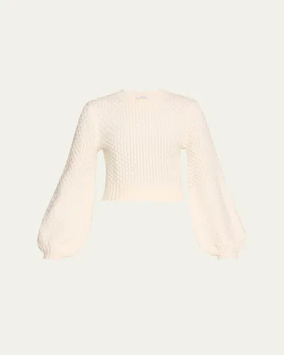 Max Mara Elvira Balloon-sleeve Cropped Wool Cashmere Sweater In White