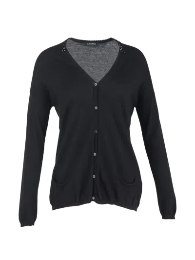 Pre-owned Max Mara Embellished Buttoned Cardigan In Black
