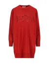 Max Mara Embellished Crewneck Long-sleeved Dress In Rosso