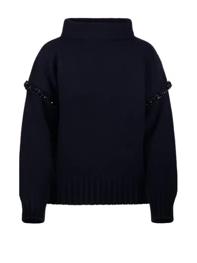 Max Mara Embellished High Neck Jumper In Blue