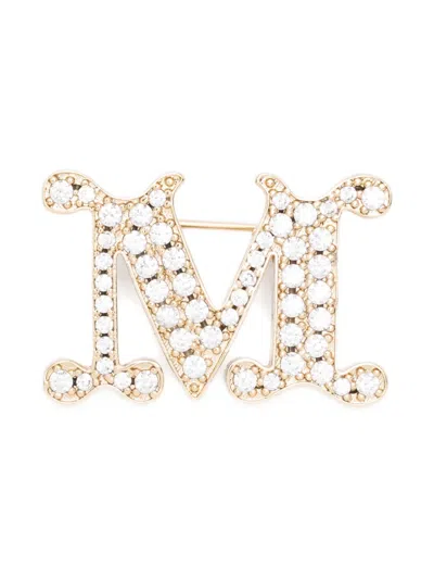 Max Mara Embellished Initial Brooch In Gold