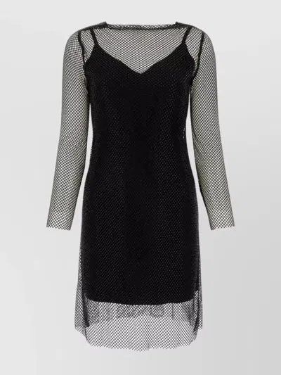 Max Mara Embellished Mesh Vezzo Mini Dress In Black