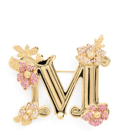 Max Mara Embellished Monogram Brooch In Red