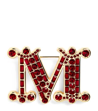 Max Mara Embellished Monogram Brooch In Red
