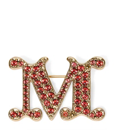 Max Mara Embellished Monogram Brooch In Red