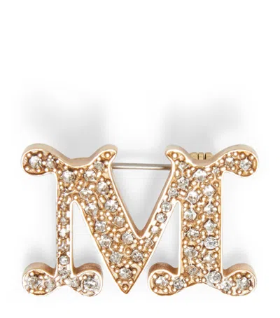 Max Mara Embellished Monogram Brooch In White