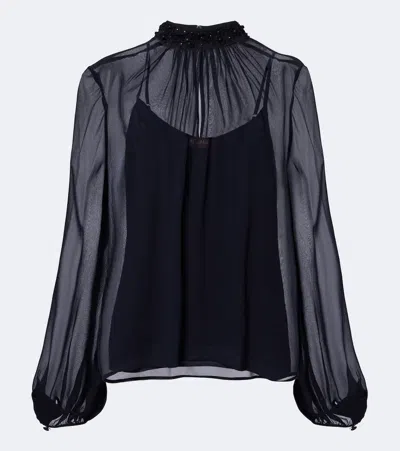 Max Mara Sheer Long Sleeve Sweater With Keyhole Back In Black