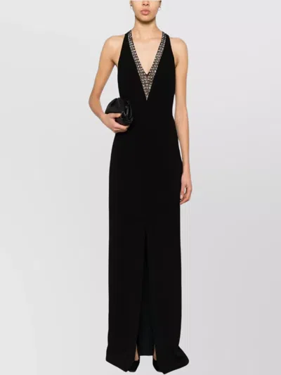 Max Mara Embellished Sleeveless Racerback Dress In Black