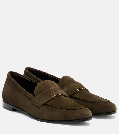 Max Mara Embellished Suede Loafers In Green