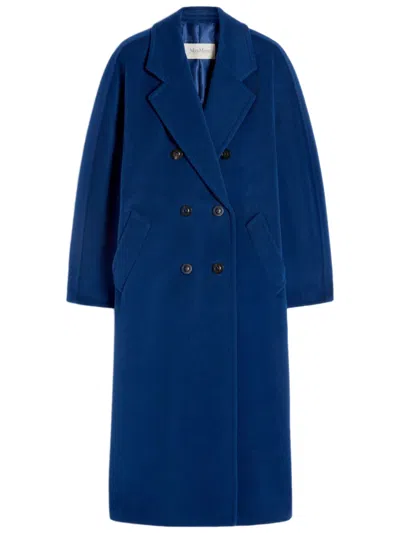 Max Mara Embellished Wool-cashmere Oversized Blazer Coat With Lapel Collar And Turn-up Kimono Sleeve In Blue