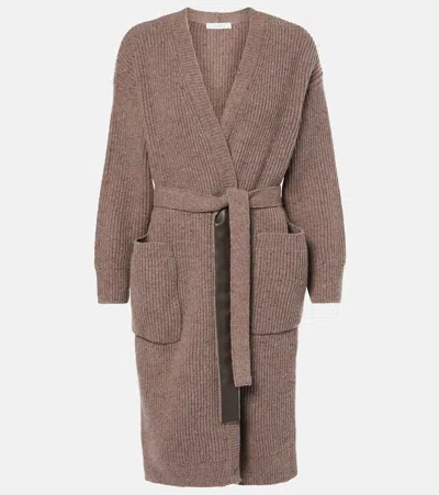 Max Mara Leisure Emblema Longline Wool Blend Belted Duster Cardigan In Hazelnut Brown