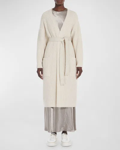 Max Mara Emblema Ribbed Wrap-front Coat In Beige