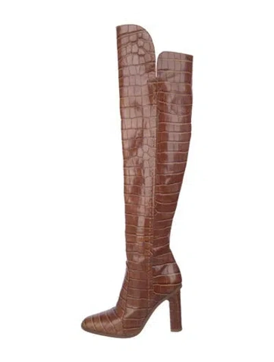 Pre-owned Max Mara Embossed Leather Animal Print Boots In Brown