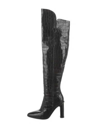 Pre-owned Max Mara Embossed Leather Boots In Black