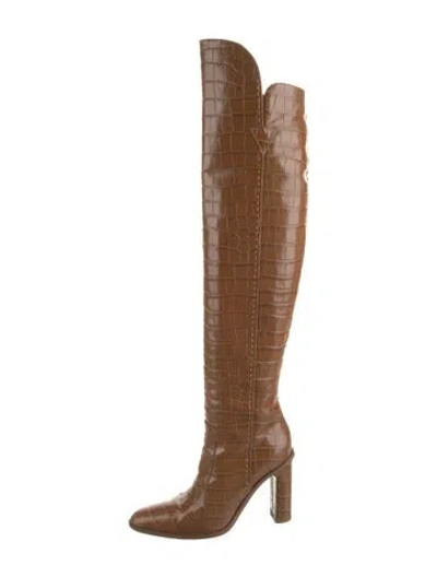 Pre-owned Max Mara Embossed Leather Boots In Brown