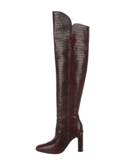 Pre-owned Max Mara Embossed Leather Boots In Burgundy