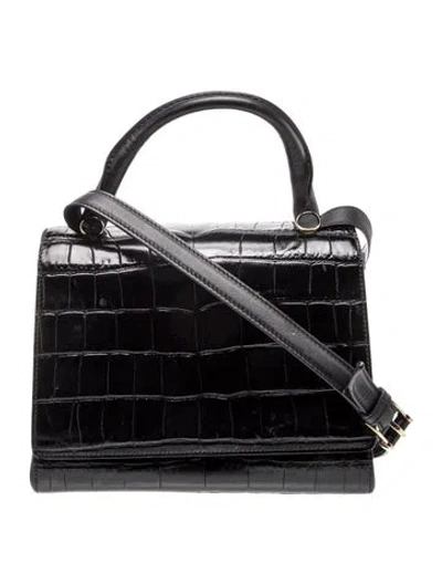 Pre-owned Max Mara Embossed Leather Top Handle Bag In Black