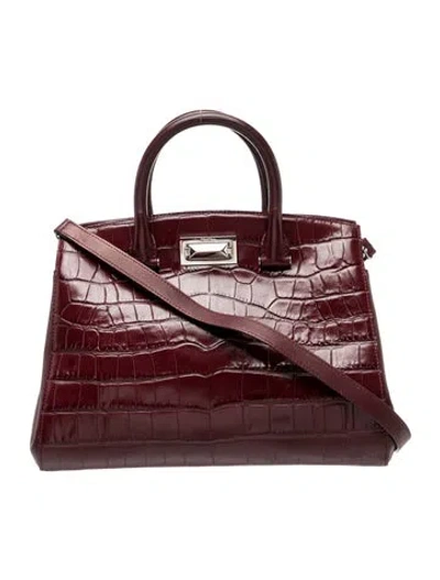 Pre-owned Max Mara Embossed Leather Top Handle Bag In Burgundy