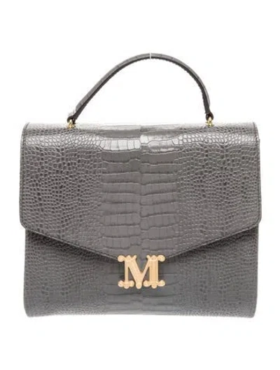 Pre-owned Max Mara Embossed Leather Top Handle Bag In Gray