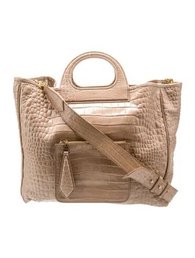 Pre-owned Max Mara Embossed Leather Tote In Neutral
