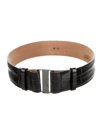 Pre-owned Max Mara Embossed Leather Waist Belt In Black