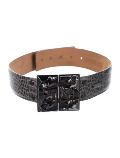 Pre-owned Max Mara Embossed Leather Waist Belt In Black