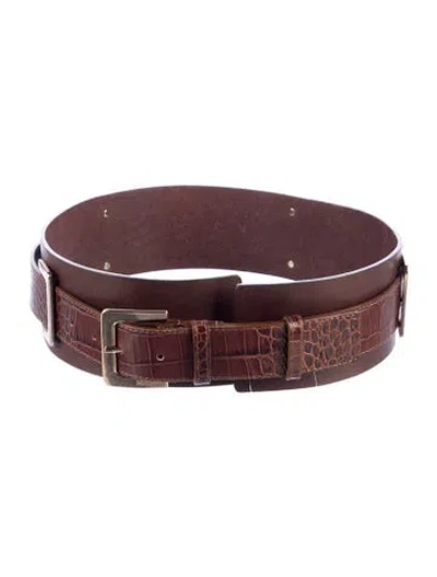 Pre-owned Max Mara Embossed Leather Waist Belt In Brown