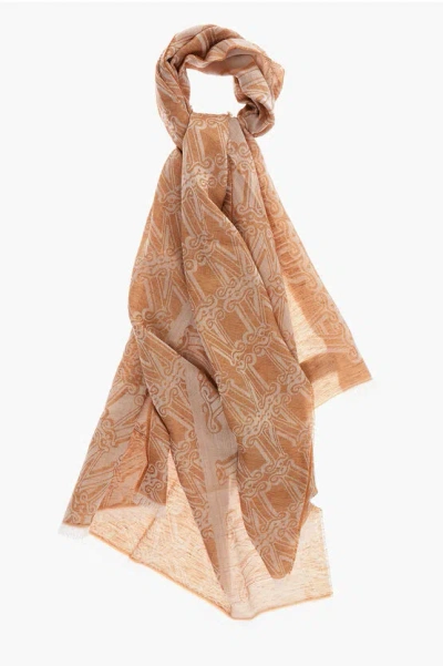 Max Mara Embroiderd Wool Silk And Linen Eleonor Scarf In Brown