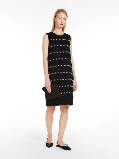 Max Mara Embroidered Cady Boxy Dress In Black  
