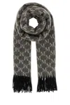 Max Mara Logo Scarf With Embroidered Design And Fringes In Gray
